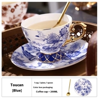 Ensemble tasse et soucoupe à café en céramique portable, motif floral et oiseaux français vintage, capacité 200 ml, pour usage domestique, thé de l'après-midi, personnalisable