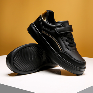 Chaussures noires d'automne pour garçons, chaussures de sport avec surface en cuir, résistantes à l'eau, chaussures décontractées pour enfants et filles - Product Image 4