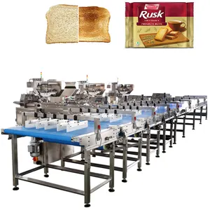 Ligne d'emballage de flux de sac d'oreiller de nourriture de baguette française de pain grillé horizontal entièrement automatique à grande vitesse