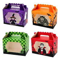 Boîte cadeau en papier de luxe personnalisée pour Halloween, avec poignée portable, finition mate et fenêtre transparente, pour emballer les cadeaux de fête