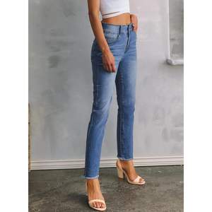 2025, Pantalones vaqueros de pierna recta de cintura alta para mujer, transpirables, azul cielo, XL, estilo lápiz a la moda - Product Image 5