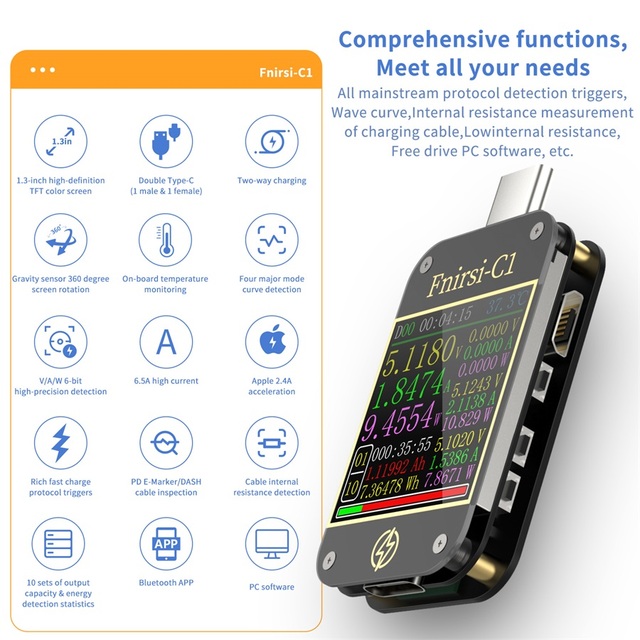 FNIRSI-C1 FNB58 FNB48 Type-C PD Trigger USB-C Voltmeter Ammeter Fast Charging Protocol Test Type-C