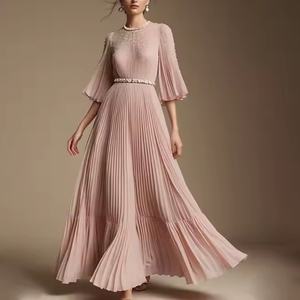 Vestidos de Noche Personalizados de Turquía, Vestido de Fiesta Maxi de Chifón Liso Plisado de Lujo, Vestidos Modestos de Línea A para Mujer - Product Image 1