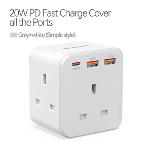 Wontravel UK Socket 3 Outlets 1Type-C 2 USB 20W PD Quick Charge Wall Plug with Type-C Flame Retardant PC - Product Image 4