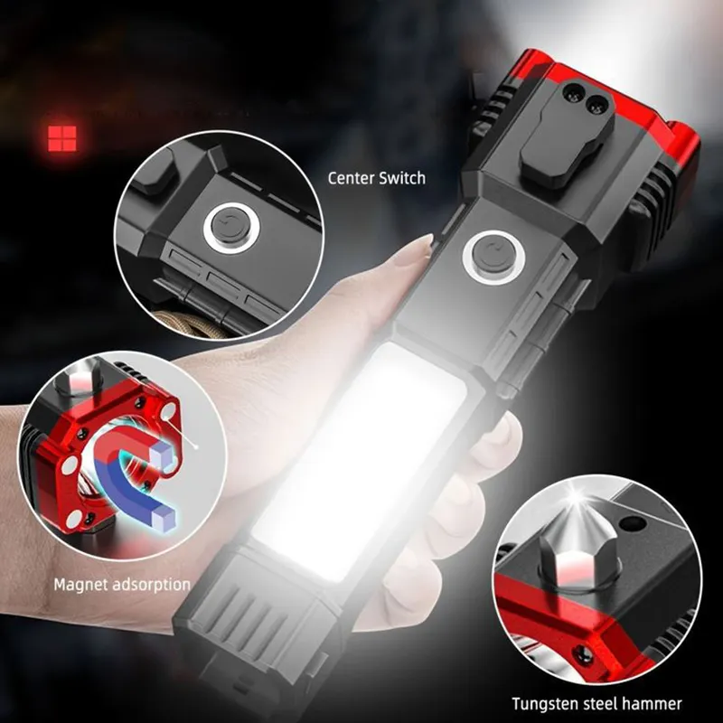 Ngân hàng điện an toàn Búa dao nam châm USB có thể sạc lại ABS cơ thể chiến thuật COB ánh sáng cắm trại làm việc đèn lồng đèn pin ngọn đuốc