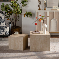 Ensemble de tables d'appoint en bois au design luxueux, meubles modernes pour salon, table d'appoint rectangulaire en MDF avec placage en travertin