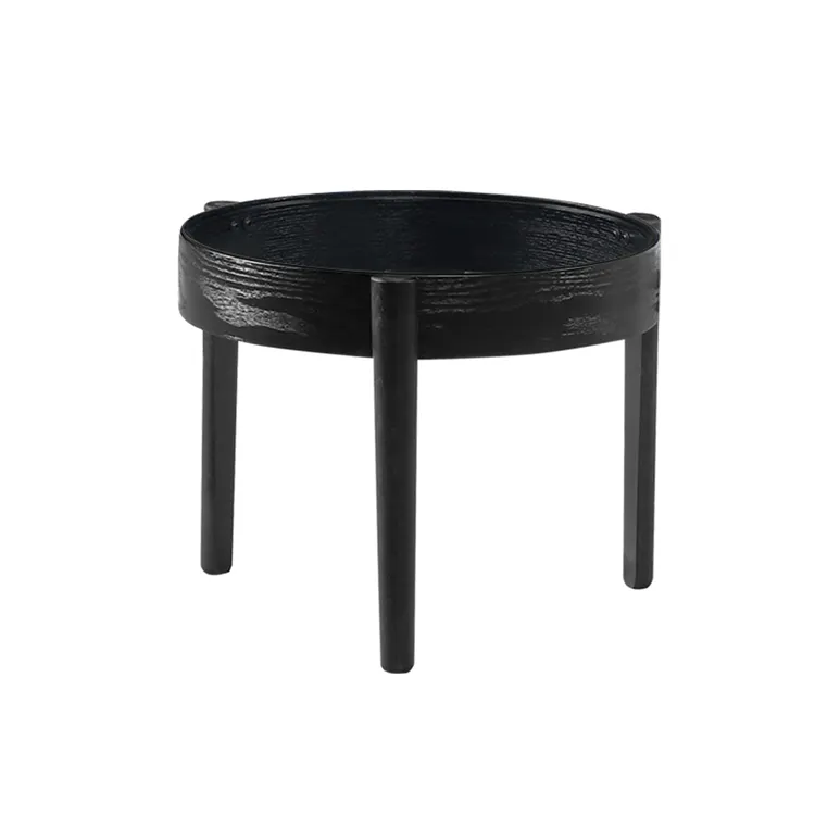 उच्च गुणवत्ता वाली नई डिजाइन गोल ग्लास लकड़ी की कॉफी टेबल सोफा साइड टेबल लिविंग रूम के लिए छोटी सेंटर चाय टेबल