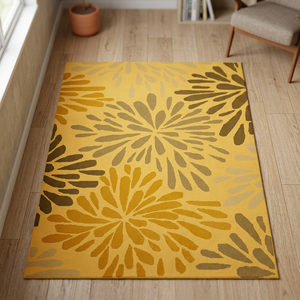 Tapis à motif floral jaune foncé, design moderne et créatif multicolore, tapis décoratif de haute qualité en provenance d'Inde - Product Image 2