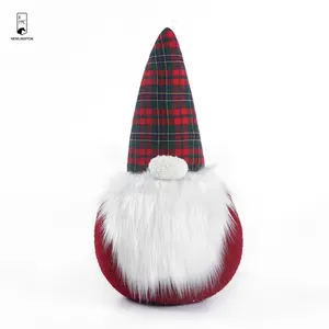 Christmas Father with British Plaid Hat Cushions Decoration 100% Polyester Santa Claus Custom Pillow