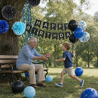 Décorations de table pour fête d'anniversaire, Pompons en carton bleus et noirs, Tenues de fête pour femmes, Cadeaux de baby shower, Ballons de fête
