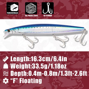 Esca Artificiale B&U JT31 163mm 33.5g Galleggiante 0.4-0.8m Stampata in 3D in Plastica ABS Rigida Tipo Minnow per Lago Fiume Acqua Salata Acqua Dolce Spigola Luccio - Product Image 2
