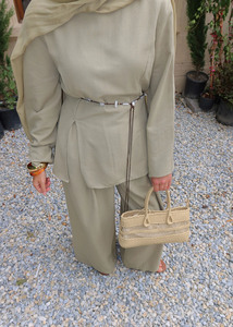 Set Coordinato Modesto Personalizzato per Donne Musulmane, Top con Spacco Laterale e <span class=keywords><strong>Pantaloni</strong></span>, 2 Pezzi, Tinta Unita, Lunghezza Intera - Product Image 3