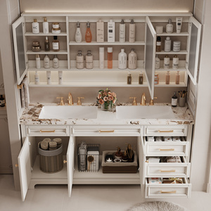 <span class=keywords><strong>Meuble</strong></span>-lavabo de salle de bain avec vasque simple/double, miroir LED intelligent anti-buée, armoire avec plan de travail en marbre - Product Image 5
