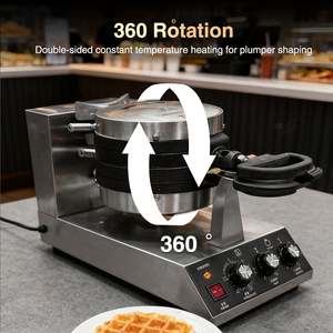 360 °   Machine à gaufres rotative commerciale à double plaque, gaufrier électrique à double tête, machine à griller les gaufres - Product Image 5