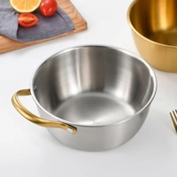 Marmite à ramen coréenne en acier inoxydable 201 épaissi avec poignée unique, finition or brossé ou argent, bol de cuisson empilable pour induction
