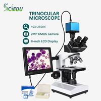 SCIEDU 40X-2500X Digital CCD Camera 8-inch LCD Screen Education Industrial Inspection Trinocular Compound Biological Microscope