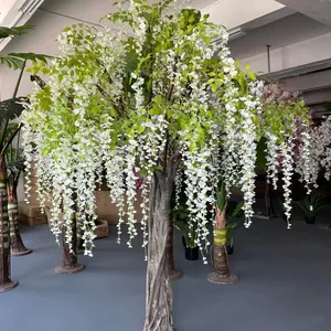 맞춤형 웨딩 센터피스 실내 인공 꽃 나무 특별 모델 대형 인공 콩 꽃 나무 등나무