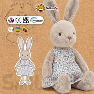 Peluche Lapin Gris avec Robe Florale, Tissu Recyclé Sûr et Non Toxique, Service de Personnalisation de Motifs Disponible, Certifié CE & UKCA - Product Image 1