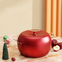 Pot à soupe multifonctionnel 26cm en fonte antiadhésive rouge créatif en forme de pomme Pot à nouilles instantanées Cuisinière à induction Double oreille