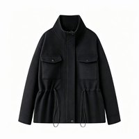 Veste Courte en Laine pour Femme 2026 à Col Mandarin, Taille Ajustable, Coupe-Vent Polyvalente pour le Bureau et le Quotidien