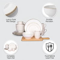 Service de table en céramique blanche avec bordure dorée de luxe, assiettes et bols en porcelaine haut de gamme, ensemble de 16 pièces pour mariage et cadeau