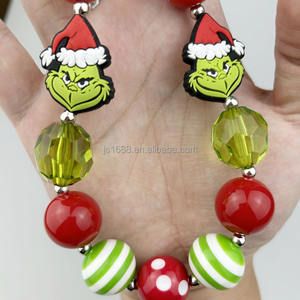 Navidad <span class=keywords><strong>Grinch</strong></span> lindo grueso Bubblegum collar verde raya mezcla 20mm cuentas collar fotos vestir joyería para niñas - Product Image 2