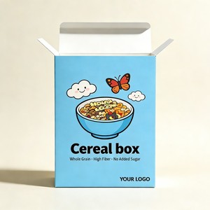 กล่องซีเรียลอาหารเช้าแบบกำหนดเอง กล่องบรรจุภัณฑ์อาหารทำจากกระดาษแข็ง พิมพ์ด้วยหมึกถั่วเหลือง บรรจุภัณฑ์สำหรับผลิตภัณฑ์ข้าวโอ๊ตสำเร็จรูป - Product Image 1