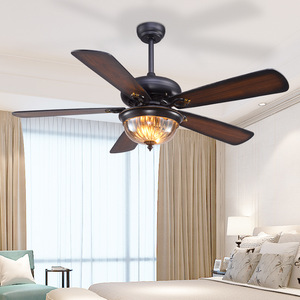 Ventilateur de plafond LED moderne de 52 pouces style ferme avec lustre, construction en fer et cristal, moteur DC, télécommande, 5 pales, intensité variable, faible encombrement - Product Image 3