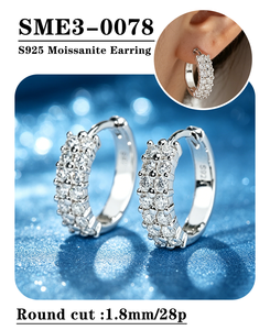 Pendientes Huggie de Lujo para Mujer, Corte Brillante Redondo, Moissanita con Engaste de Garras, Joyería de Plata S925 - Product Image 5