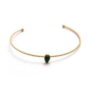 Bracelet simple en forme de C en acier inoxydable plaqué or 14 carats avec pierre turquoise, bijoux pour femmes, bracelets et joncs - Product Image 4