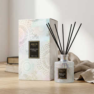 Aikun Low MOQ Fast Startup OEM Long Lasting 100ml Iridescent Round Glass <b>Reed</b> <b>Diffuser</b> Floral Gift Box Set <b>For</b> Window Side - Product Image 1