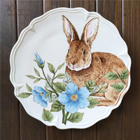 Assiettes décoratives en céramique de Pâques personnalisées avec des lapins, ensembles de vaisselle pour le dîner, décoration de fête à domicile