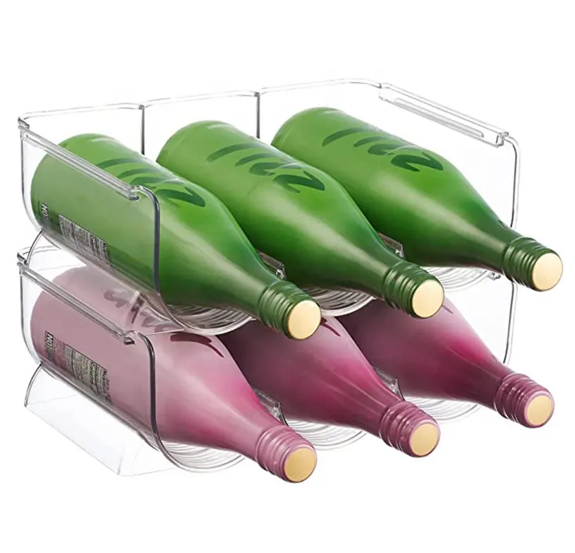 Mutfak tezgahı organizatör şeffaf plastik su şişesi şarap raf depolama tutucu buzdolabı dolabı kiler