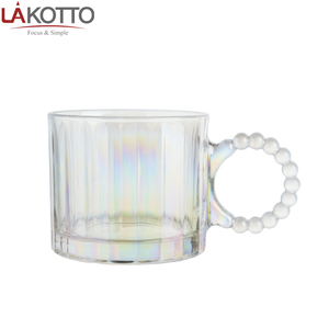 耐热玻璃杯300毫升10盎司透明彩虹琥珀色灰色重杯，带大环柄牛奶咖啡早餐杯 - Product Image 1
