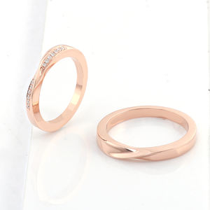 Joyería DE BODA Real Gold 14K Rose Color Diamond Pareja Mujeres Hombres Anillos Round Moissanite Ring Set - Product Image 2