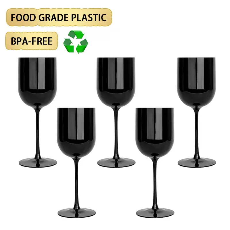 17OZ yüksek kalite özelleştirilmiş kullanımlık siyah cam Bpa ücretsiz PP düğün plastik şarap bardakları