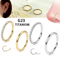 Ensemble de deux anneaux de nez circulaires en titane G23 personnalisés avec zircon, type charnière à clic, vente en gros