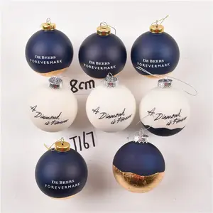 Adorno de árbol de Navidad personalizado, bola azul de cristal, decoración, logotipo OEM