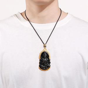 Pendentif déesse de la miséricorde en jadéite noire naturelle, incrusté d'argent S925, pour hommes et femmes, vente en gros C283 - Product Image 5
