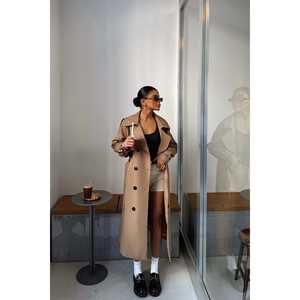 Manteau long en laine mérinos pour femme Osanna, style décontracté, double boutonnage, imprimé, pour l'automne et l'hiver, tissu tricoté - Product Image 3