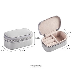 Mini <strong>Jewelry</strong> <strong>Box</strong> Handmade Costume Square PU Leather Premium Travel Zipper Women Ring <strong>Box</strong> with Logo - Product Image 2