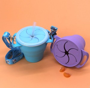 Tazón plegable de silicona de grado alimenticio para bebés y niños, suministros para madres y niños, taza de pajita para aperitivos, tazón de comida portátil para exteriores - Product Image 5