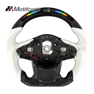 Volant personnalisé en fibre de carbone avec LED et poignées en cuir blanc pour Toyota GR Supra 3.0 A90 A91 2018-2026 – Amélioration intérieure - Product Image 1