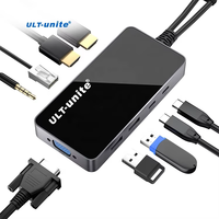 ULT-unite Hub USB-C personnalisé double Type-C vers HDMI 8K 4K VGA USB 3.0 PD RJ45 Audio 3,5 mm Écouteurs Station d'accueil 9-en-1