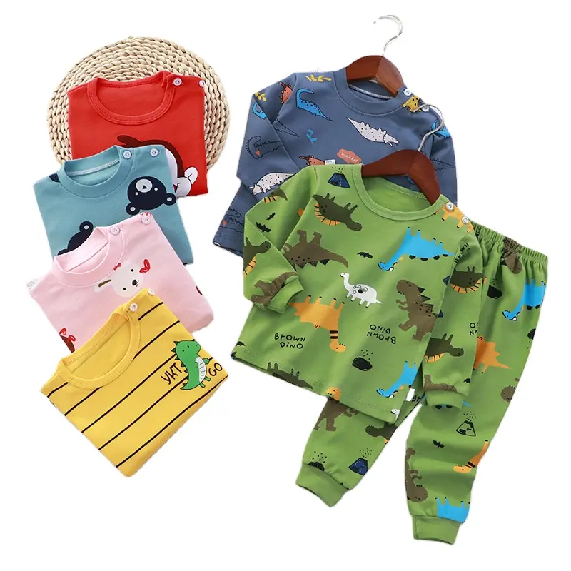 Home Wear Baby Boy Pajamas Kids Pajamas Set Children Cartoon Sleepwear Boys Round Neck Set Of Cotton Pajamas For Little Boys