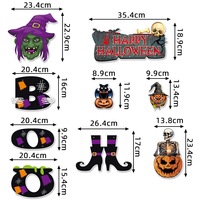 Ensemble de décorations suspendues pour Halloween : Tête de sorcière, lettres 'Boo', panneau 'Joyeux Halloween', chat, citrouille, squelette, bottes, bannière de fête effrayante