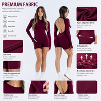 Combinaison sans couture pour femme avec logo personnalisé, manches longues, dos nu, body extensible, short cycliste, combinaison une pièce OEM