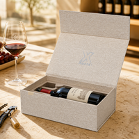 Boîte cadeau pour bouteille de vin personnalisée, gaufrée, à plat, avec couvercle magnétique, emballage rigide pliable, style moderne et luxueux, recyclable pour