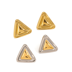 Pendientes triangulares de dos tonos, oro y plata, acero inoxidable, joyería geométrica de moda, regalo para mujer - Product Image 3