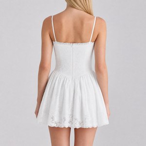 <span class=keywords><strong>Robe</strong></span> Courte Blanche Femme en Broderie Anglaise avec Bretelles Fines et Corset Basque – Idéale pour Soirées Estivales – Fournisseur de Robes en Dentelle Personnalisées - Product Image 2
